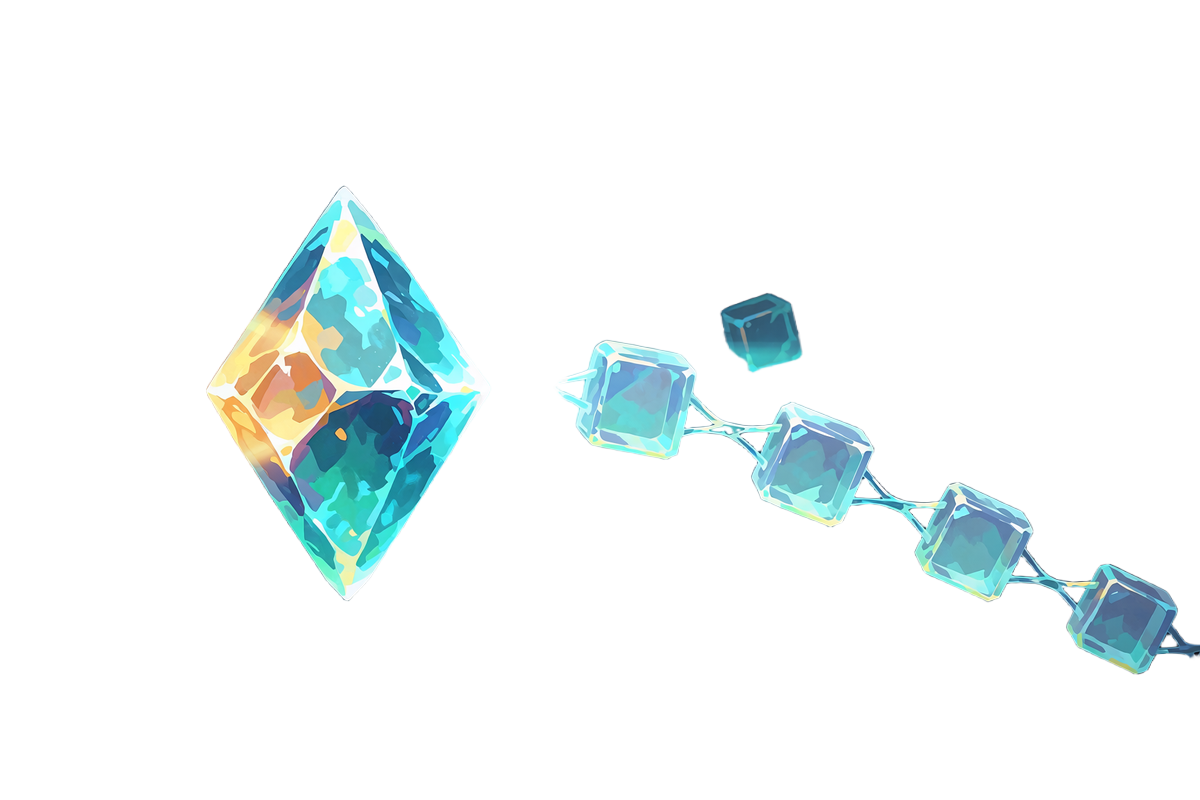 Cyan krystalprisme der sender en lysstr&aring;le gennem en k&aelig;de af sm&aring; krystalterninger - illustration af hash-verifikation i provably fair casino